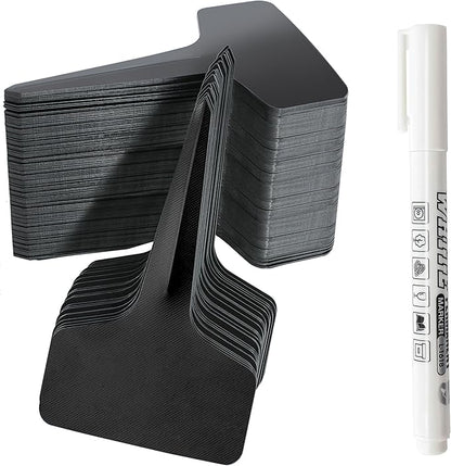 Plant Labels Tags 200Pcs T-Type Plant Markers Plastic Plant Label Tags Garden Labels Tags Plant Labels for Outdoor Garden Waterproof Plant Label Identification Stakes with Permanent Marking Pen（Black）
