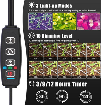 60 Cell Self-Watering Seed Starter Tray with Grow Light and Heat Mat,Seed Starter Kit,Humidity Domes,Auto Timer,Flexible Brightness Seedling Starter Trays for Seed Starting & Seeds Growing