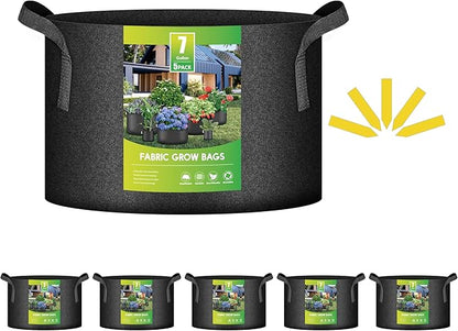 iPower 5-Pack 7 Gallon Plant Grow Bags Thickened Nonwoven Aeration Fabric Pots Heavy Duty Durable Container, Strap Handles for Garden, Black