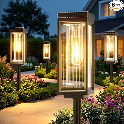 Solar Pathway Lights Outdoor, 6 Pack Upgraded Solar Lights Outdoor Waterproof, Bright Up to 15 Hrs Auto On/Off Garden Light for Yard Patio Lawn Path Walkway Driveway Outside Decor