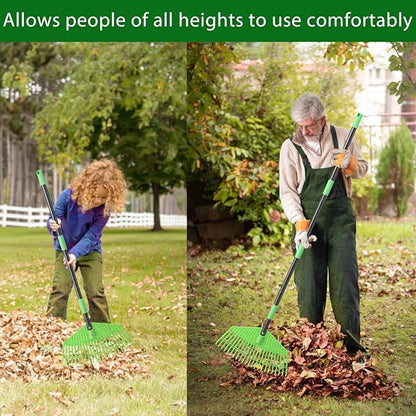Plastic Rake for Leaves, 23 Tines 16" Wide Plastic Lawn Gravel Shrub Leaf Rake for Leaves and Grass, Thatch Garden Rakes for Yard Heavy Duty Long Handle 35-55"