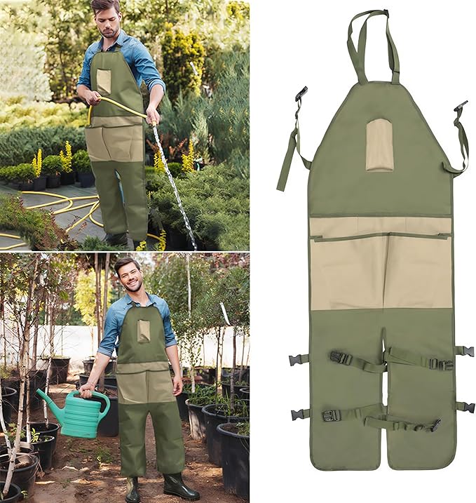 Garden apron,Apron Man,Harvest Apron with Pockets,Waterproof,Adjustable,Reinforced Knees for Mow Grass and Lawn Mowing