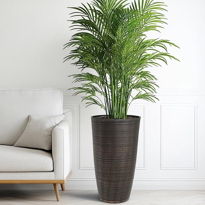 23.5"H Tall Pot Planters, 2-Pack Taper Large Flower Pots for Indoor Outdoor Use, UV-Protect PP Plant Container for Garden Patio Yard Balcony Porch or Home Decor, Bronze Vertical Stripes Texture