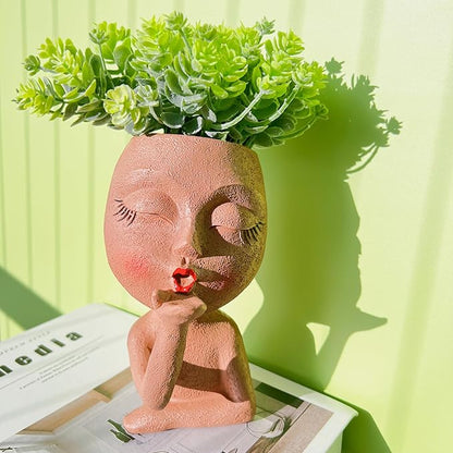 Brown Resin Handcrafted Cute Flower Pot, Suitable for Indoor and Outdoor Use, with Drain Hole and Anti-Friction Pads