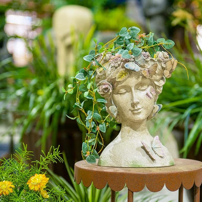 Face Flower Pot Head-Planters Succulent - 10 Inch Garden Resin Face Planter with Drainage Hole for Indoor and Outdoor Plant 7.75 * 6.75 * 10 Inch