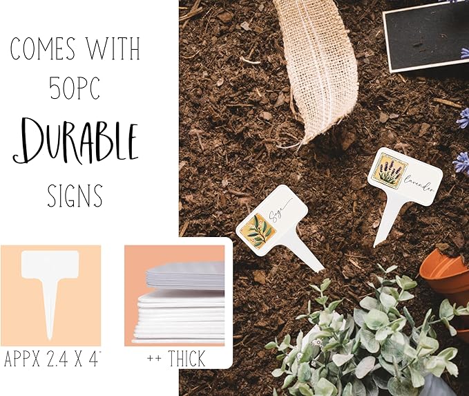 Herb Garden and Vegetable Label Signs - 50/120 PC Veggie Plastic Markers Stakes Picks Tags with Cute Name Stickers for Indoor Outdoor Potted Planter Planting Seed Nursery Bottle Supplies (50, Cottage)