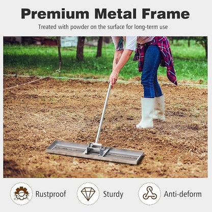36" x 10" Lawn Leveling Rake, Heavy Duty Landscape Rake with 67" Handle, Non-Slip Grip & Flat Head, Space-Saving Lawn Level Tool for Garden, Backyard, Golf Course & Sports Field(Silver)