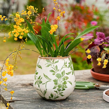 Sungmor Vintage Ceramic Planter Set of 2 - Decorative Indoor & Outdoor Flower Pots with Drainage Holes - Tuscan Décor Pots, 5.7" Ice Crackle Glaze Planters for Home, Kitchen, Patio, and Garden
