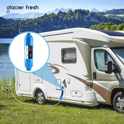 GLACIER FRESH RV/Marine Water Filter with 1 Flexible Hose Protector, Greatly Reduces Bad Taste, Odors, Chlorine and Sediment in Drinking Water, 3 Pack