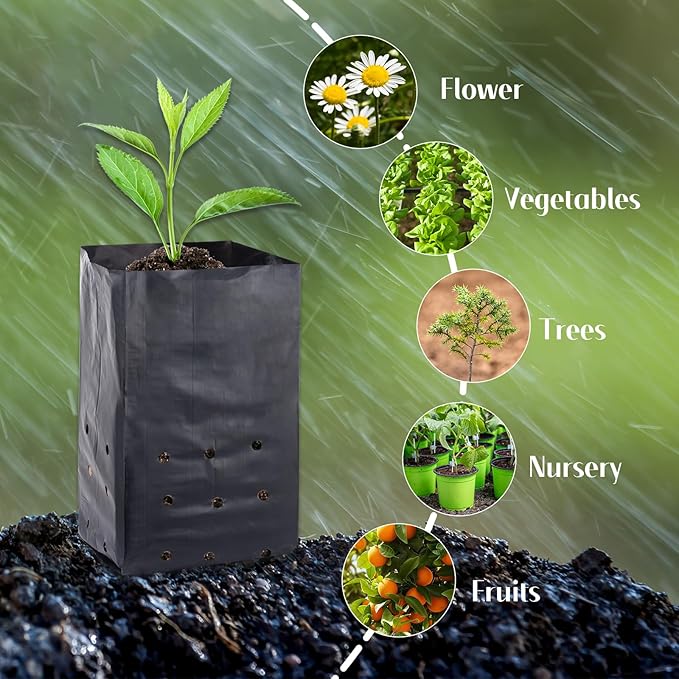 100 Pcs Nursery Growing Bags Seedling Starter Bags with 30 Plant Labels & 2 Mini Watering Sprinklers Plant Grow Bags Plants Pots Plastic Pouches for Garden Trees,Flowers, Vegetable(9.2x4.9x3.5 Inch)