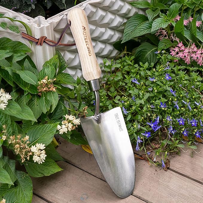 Heavy Duty Garden Trowel Stainless Steel Hand Shovel with Comfortable Grip Wood Handle for Digging, Weeding and Transplanting