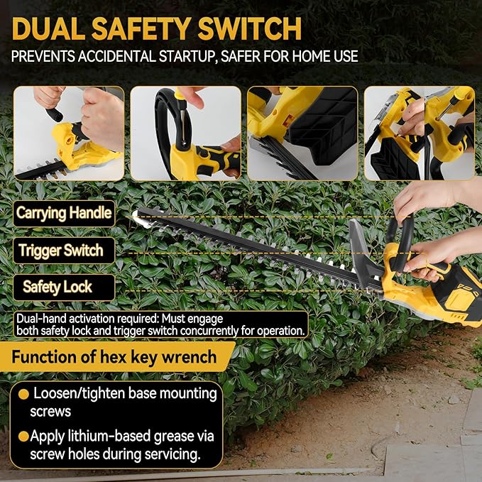 JOJOCY Cordless Hedge Trimmer, 20" Brushless Shrub Trimmer with 3-Speed Settings, Dual-Action SK5 Blade, Safety Lock, Tool Only (for DeWalt)
