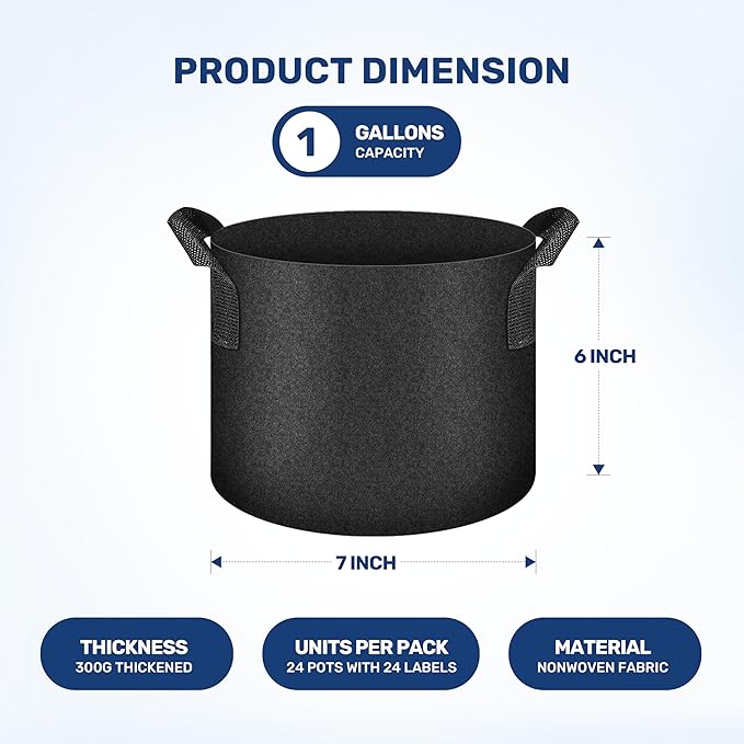 YSSOA Grow Bags 24 Pack 1 Gallon 300G Reusable Breathable Gardening Pots with Handles Non-Woven Fabric Plant Bags, Heavy Duty Planting Bags for Grow Tent Hydroponic & Outdoor Vegetables Tomatoes