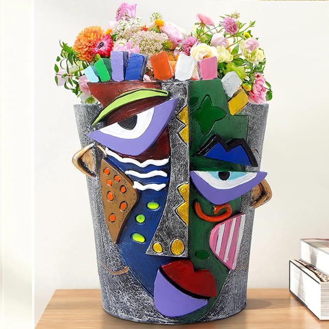 Mrlikale Abstract Face Planter Pots, Unique Head Planter with Drainage Hole for Indoor Plants and Succulents, 6.5 Inch Hand-Painted Funny Face Flower Pot for Outdoor and Home Art Decor