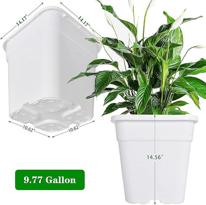 Square Planter Nursery Pots 9.77 Gallon Pots for Plants, Injection Molded Plastic Nursery Pots, Plant Container White 9.77 Gal 5-Pack