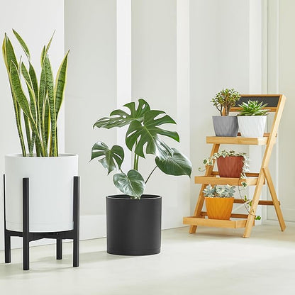 FaithLand 12-Inch Large Modern Cylinder Planter, Thick-Walled Plastic Plant Pot with Drainage Holes and Detachable Saucer, Matte White, Ideal for Indoor & Outdoor Plants Flowers