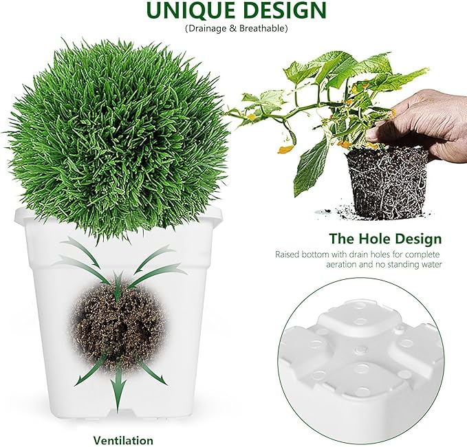 10-Pack 1 Gallon Square Planter Nursery Pots - Injection Molded Plastic Gardening Pots for Indoor & Outdoor Vegetables, Succulents, White