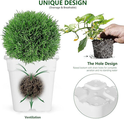 10-Pack 1 Gallon Square Planter Nursery Pots - Injection Molded Plastic Gardening Pots for Indoor & Outdoor Vegetables, Succulents, White