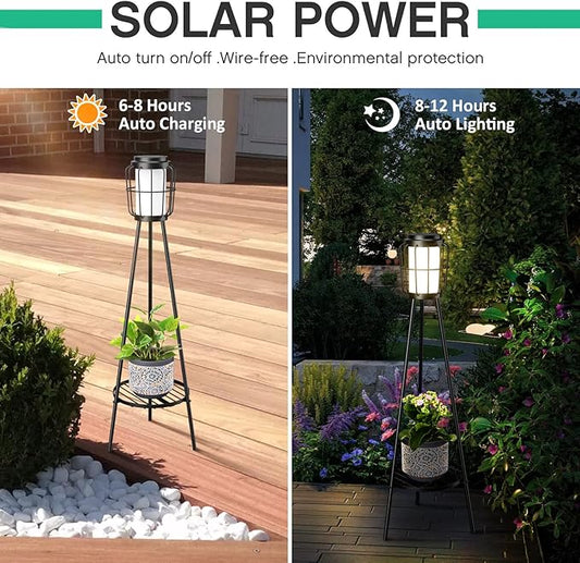 MXwcy 2 Pack Solar Lights Outdoor with Plant Stands - Solar Floor Lamp & Street Lights with Metal Tripod - Patio Decor for Garden, Yard, Pathway, Driveway, Porch