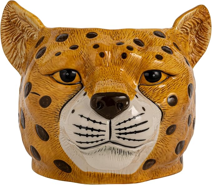 Creative Co-Op Ceramic Cheetah Head Planter, Multicolor