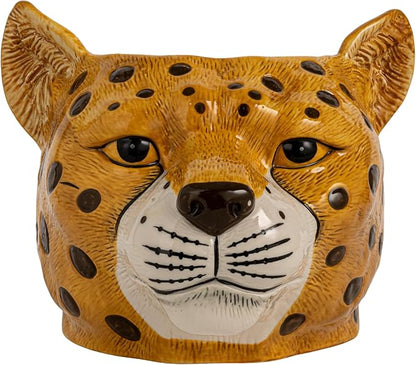 Creative Co-Op Ceramic Cheetah Head Planter, Multicolor