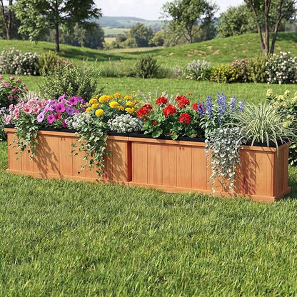Giantex Outdoor Raised Garden Bed, 28” x 10” x 10” Pine Wood Planter Box with 3 Drainage Holes, Removable Bottom & Bed Liner, Rectangular Flower Container for Vegetables, Herbs, Indoor & Outdoor
