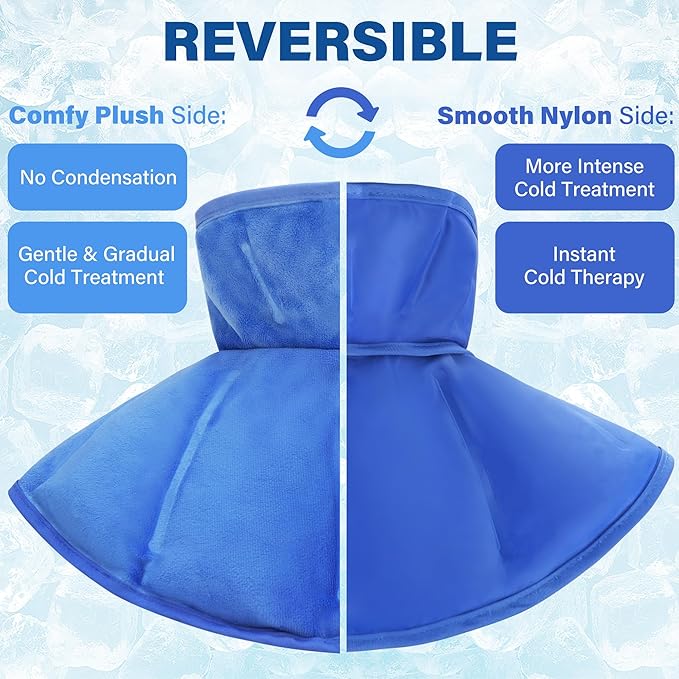 LotFancy Ice Pack for Neck Shoulder, Reusable Cold Neck Wrap for Pain Relief, Flexible Gel Pack with Adjustable Straps, Cold Compress Therapy for Injuries, Swelling, Strains, Sprains