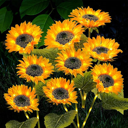 3 Pack Solar Garden Lights Outdoor, 2 Lighting Modes Warm White LED Waterproof Solar Powered Sun Flowers Landscape Light for Outside Yard, Patio, Pathway Decorative, Décor, Gifts