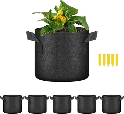 HealSmart Plant Grow Bags 2 Gallon, Tomoato Planter Pots 5-Pack with Handles, Aeration Nonwoven Fabric, Heavy Duty Gardening Planter for Vegetable, Herbs and Flowers, Black 2024 Version