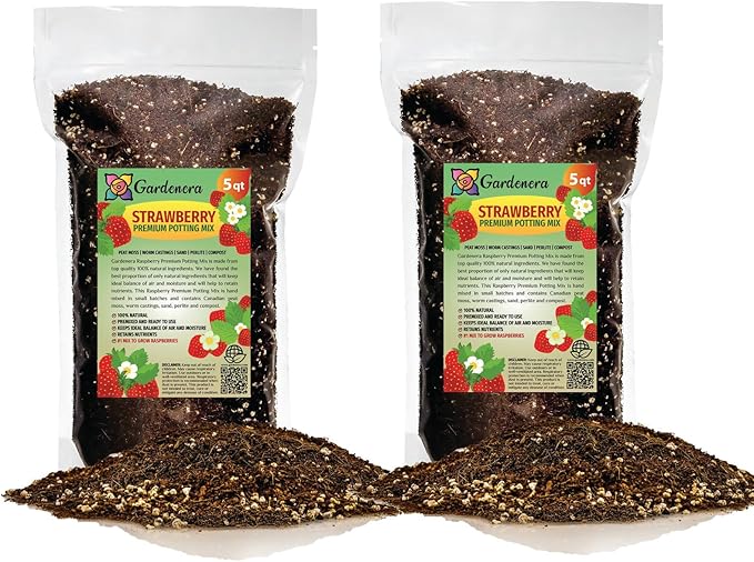 GARDENERA Superior Potting Soil Blend for Strawberry Plants - Optimal Blend for Thriving and Juicy Strawberries (10 Quart)