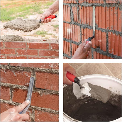Goldblatt 6PCS Masonry Hand Tool Set - 11" x 5-1/2" Philadelphia Brick Trowel, 2PC Pointing Trowel, 5" x 2" Margin Trowel, 1/2" Tuck Pointing Trowel, 5/8” x 1/2” Convex Brick Jointer