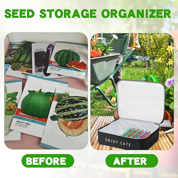 24 Slot Seed Storage Organizer Box with Insulated Bag with Dual Zipper Bag, Garden Seed Organize Sealed Bags and Label Stickers Saving Container Keeper Set for Garden Vegetable Flower Plants