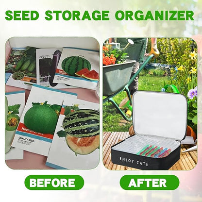 24 Slot Seed Storage Organizer Box with Insulated Bag with Dual Zipper Bag, Garden Seed Organize Sealed Bags and Label Stickers Saving Container Keeper Set for Garden Vegetable Flower Plants