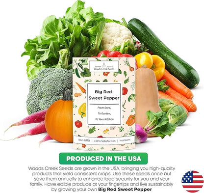 Big Red Bell Pepper Seeds for Planting – Heirloom, Non-GMO Sweet Red Bell Pepper Seeds, Large Blocky Peppers for Home Garden | Woods Creek Seeds