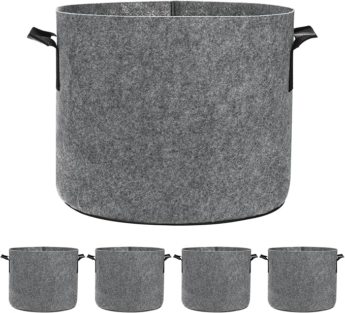 5-Pack Plant Grow Bags 5 Gallon Grow Bags 300G Thickened Fabric Pots with Durable Handles Plant Garden Grow Pots for Fruits/Vegetables/Flowers/Plants [Grey]