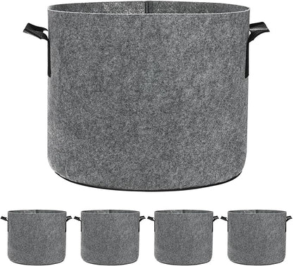 5-Pack Plant Grow Bags 5 Gallon Grow Bags 300G Thickened Fabric Pots with Durable Handles Plant Garden Grow Pots for Fruits/Vegetables/Flowers/Plants [Grey]