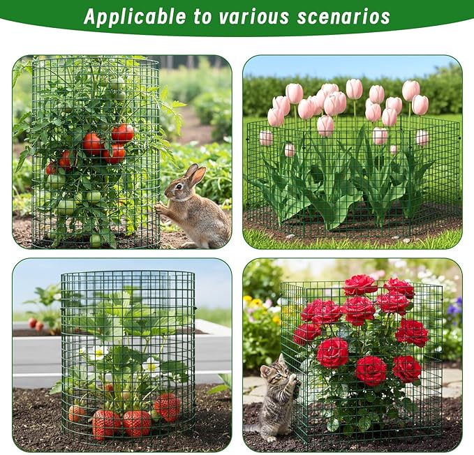 Plant Protectors from Animals - DIY Reusable Plant Cages for Outdoor Plants, Square Mesh Plant Covers Kits, 12"x12" Panels (6/18/30 Pcs) (18, Dark Green)