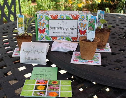 Butterfly Garden Flower Seed Starter Kit - Grow 6 Types of Wildflower Seeds Including Milkweed, Coreopsis, Cosmos, Echinacea, Gaillardia and Zinnia Seeds
