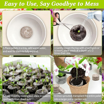 Legigo 100 PCS 30mm Peat Pellets Seed Starter Soil, Compressed Seed Starting Pods Plant Starter Soil Pods Plugs for Seedlings, Peat Pods for Starting Seeds, Herbs Tomatoes Flowers and Vegetables