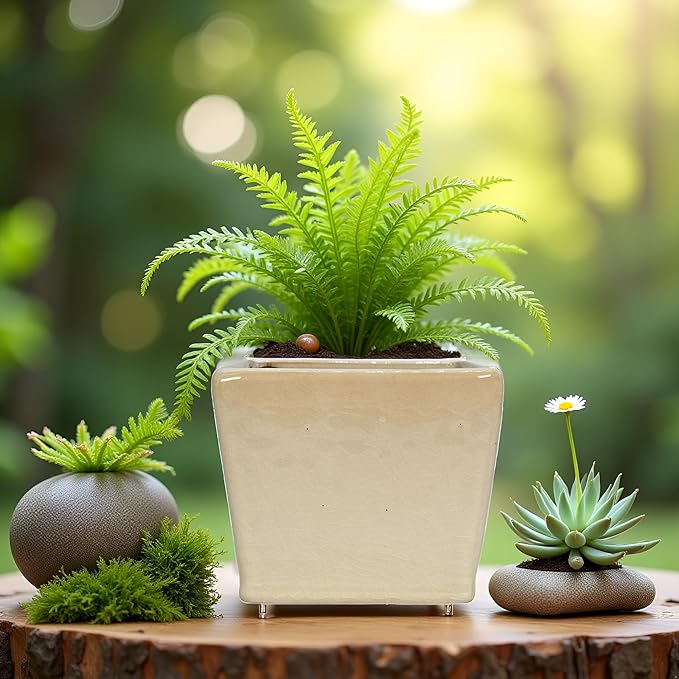Admired by Nature 4" Ceramic Flower Planter Pot - for Home Decor, Indoor Gardens, Succulents, Organization, Display, Storage - Small White