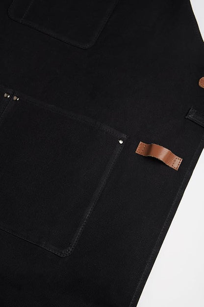 Theodore Waxed Canvas Work Apron - Cross Back with Leather Straps, 14oz Heavy Duty Canvas, Multi-Pocket Utility