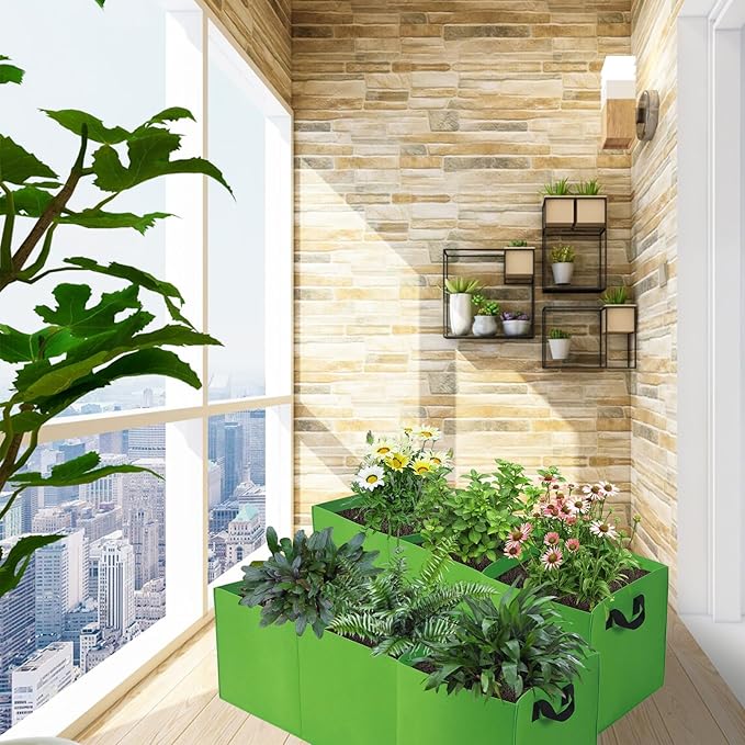 2 Pack Plant Grow Bags, 3 Divided Grids Fabric Raised Planting Bed Rectangle Raised Vegetable Planter Garden Planting Grow Pot Outdoor Planter Box for Vegetables, Flowers, Plants (Green, 120x40x40cm)
