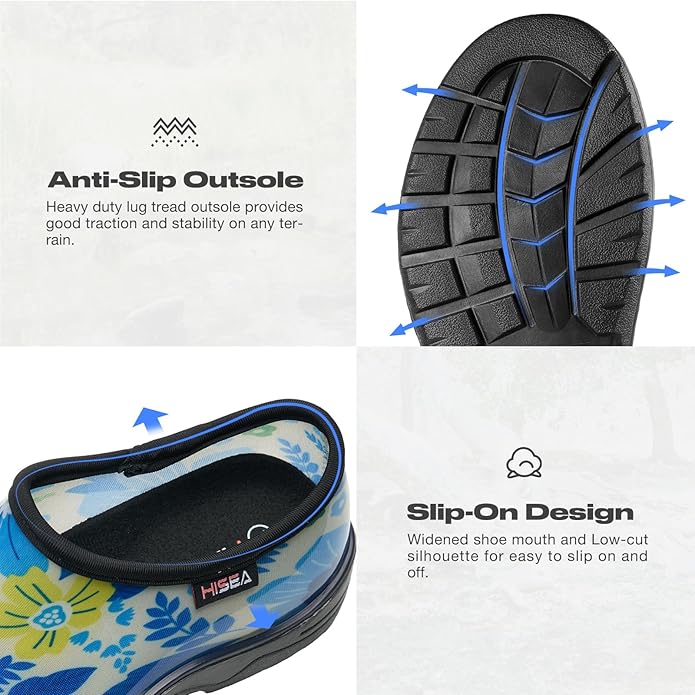 HISEA Waterproof Garden Shoe for Women Outdoor Slip-On Garden Clogs Rubber Rain Boots Short Ankle Booties Rain Shoes with Comfort Insole