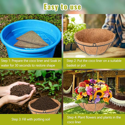 Legigo 3 Pack 16 Inch Hanging Basket Coco Liners Replacement, 100% Natural Round Coconut Coco Fiber Planter Basket Liners for Hanging Basket Flowers/Vegetables