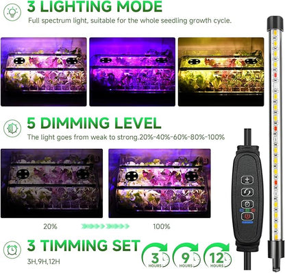 Self-Watering Seed Starter Tray with Grow Lights, 60 Cells Seed Starter Kit, Full Spectrum Grow Light for Seed Starting, Timing Set, Germination Tray Grow Kits with High Humidity Domes