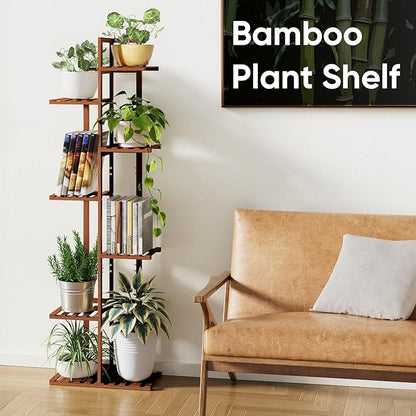 ROSSNY 55 Inch Tall Plant Stand Indoor, 7 Tier 8 Potted Bamboo Plant Stands for Indoor Plants, Corner Plant Stand, Tiered Plant Stands, Plant Shelf For Indoor, Planter Holder for Multiple Plants Indoor, Brown
