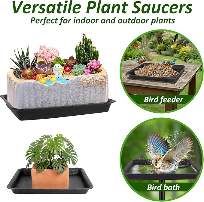 6PCS Plant Saucers for Indoors - 6 8 10 Inch Plastic Plant Trays for Pots Rectangle Plant Plates to Catch Water