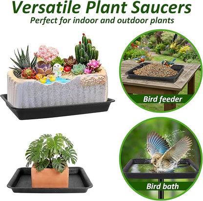 6PCS Plant Saucers for Indoors - 6 8 10 Inch Plastic Plant Trays for Pots Rectangle Plant Plates to Catch Water