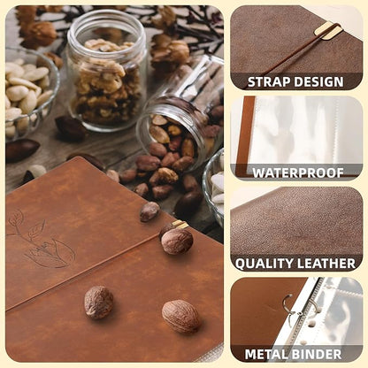 U0U Seed Storage Organizer Binder,Seed Packet Organizer with 50Pcs Garden Envelopes and 25 Clear Pocket Sheets,Seed Storage Binder Kit for Protecting Vegetable Seeds (Brown, 9.8 x 12inch)