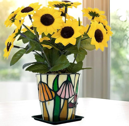 Stained Glass Mushroom Planter,Mushroom Pot with Drainage Holes,Unique Indoor and Outdoor Plant Pots, Funny Sansevieria Garden Planters, Gifts for Gardeners Woman Visit The Store